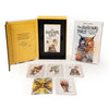 The Awakening Tarot by Schiffer Publishing, Ltd. includes a box, tarot deck, guidebook, and five uniquely illustrated cards depicting a fox, owl, fire figure, moth, and tree figure inspired by Earth-based spirituality.