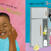 On the left, an adult kisses a laughing child: “Yes, you’re my Cutie Patootie!” On the right, a child in pink asks, “Are you my Sugar Dumplin’?”—from Are You My Cutie Patootie? by Schiffer Publishing, Ltd., a sweet rhyming board book on diverse families.