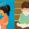 Split-image: Left, a smiling woman lifts a laughing girl; text: “Yes, you’re my Sugar Dumplin’!” Right, a boy with glasses sits; text: “Are you my Cutie Patootie?” A sweet board book from Schiffer Publishing, Ltd. celebrating diverse families.