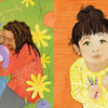Illustration of a joyful adult cuddling two smiling kids among big yellow flowers, with playful text. On the right, a child holds markers beside “Are you my Cutie Patootie?”—a sweet rhyming children's book from Schiffer Publishing, Ltd. celebrating families.