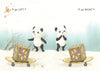 Two cartoon pandas from "The Magic Box" by Schiffer Publishing, Ltd. face opposite ways, pushing colorful boxes on carts. One says, "I go LEFT," the other, "I go RIGHT." A butterfly and trees are in the background—a fun opposites tale.