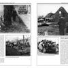 Two pages from Schiffer Publishing, Ltd.'s illustrated "11th Waffen-SS Freiwilligen Panzergrenadier Division 'Nordland'" book show WWII-era black-and-white photos of soldiers, vehicles, and ruins near Arnswalde, with captions and historical details.
