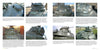 A collage of eight close-up photos displays details and components of M48 Patton tank turrets and hatches, each with descriptive captions explaining features and design, from Schiffer Publishing, Ltd.