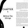 An open book, Vikings in Vietnam by Schiffer Publishing, Ltd., shows Chapter 1: Before the Vikings. The left page has the chapter title and intro; the right page discusses CIA covert ops and entries on North Vietnam infiltration in the early Vietnam War.
