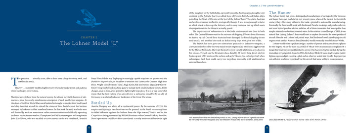 A spread from "Great Maritime Patrol Aircraft of the World" by Schiffer Publishing, Ltd. showcases Chapter 2, "The Lohner Model L," with text and three black-and-white photos of early seaplanes and airfields.