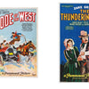 The Art of the Classic Western Movie Poster from Schiffer Publishing, Ltd. showcases vintage posters like To the Last Man, Code of the West with a cowboy chasing a car, and The Thundering Herd with three Western-clad characters.