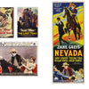 Celebrate western film history with "The Art of the Classic Western Movie Poster" by Schiffer Publishing, Ltd.—a vibrant collection showcasing dramatic cowboy scenes and iconic titles like Nevada, The Rainbow Trail, and Under the Tonto Rim.