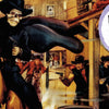 A masked cowboy in a black hat and cape rides through a chaotic Old West town as gunmen fire behind him. A round badge reads "The Art of the Classic Western Movie Poster," showcasing Schiffer Publishing, Ltd.’s homage to vintage western posters.