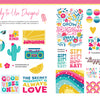Brighten your Sublimation Crafting projects with Schiffer Publishing, Ltd.—this vibrant design page features rainbows, suns, hearts, a flamingo, beach waves, and uplifting sayings like "Be Kind" and "The Secret Ingredient is Always Love.
