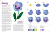 Discover "Happy Flower Painting for Beginners" by Schiffer Publishing, Ltd.—an illustrated guide with step-by-step acrylic pansy painting instructions, color palette suggestions, finished examples with green leaves, and helpful tips.
