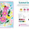 Happy Flower Painting for Beginners by Schiffer Publishing, Ltd. features vibrant pink flowers with green leaves on a blue background, plus step-by-step tips, color swatches, and flower illustrations for easy painting.