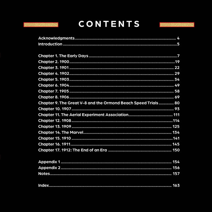 The table of contents for Curtiss Motorcycles by Schiffer Publishing, Ltd. lists chapters on early days, motorcycle history, Glenn H. Curtiss bikes like the V-8 model, plus appendices, notes, and index—all on a black page with white and gold text.