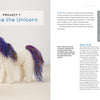 Swatch Critters from the Pin Loom by Schiffer Publishing, Ltd. shows how to craft a handmade unicorn using woven squares, with a white textured body and multicolored yarn mane and tail. Supplies and instructions are also included.