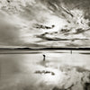 The Maine Coast" by Schiffer Publishing, Ltd. features a black-and-white seascape: a vast, shallow shore under dramatic clouds, with one person bending near the edge and another standing farther off, both reflected in the calm water.