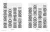 Pick-Up Bandweaving Designs by Schiffer Publishing, Ltd. features two grids of black-and-white geometric patterns. Each vertical row showcases unique motifs—diamonds, crosses, and zigzags—that echo classic bandweaving charts for weavers.