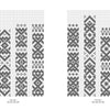 Pick-Up Bandweaving Designs by Schiffer Publishing, Ltd. features two grids of black-and-white geometric patterns. Each vertical row showcases unique motifs—diamonds, crosses, and zigzags—that echo classic bandweaving charts for weavers.