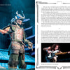A samurai-armored performer stands on stage with a sword under blue light, while a bassist plays nearby—pictured beneath text about Schiffer Publishing, Ltd.’s “Hallowed by Their Name” album history by Martin Popoff.