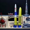 The "Model Rocketry" by Schiffer Publishing, Ltd. stands out against a black background, evoking the spirit of vintage space flight and the golden age of model rockets.