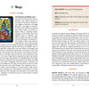 Two pages from "The Vedic Tarot" by Schiffer Publishing, Ltd., feature text on Durga as Maga—covering her laws, associations, divination, Sanskrit terms, and section headers with a summary box. No images; only decorative symbols are included.