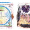 Two illustrated pages from "Boys Are Witches Too!" by Schiffer Publishing, Ltd.: left, hands hold a seasonal nature magic diagram; right, a boy feeds a raven, exploring pagan kids’ bonds with witches’ familiars and a raven feather.