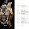 On the left, Timeless Classics by Schiffer Publishing, Ltd. features a gold-detailed watch with lion motifs; on the right, a table of contents lists formal and modern dress watches from top luxury brands and their page numbers.
