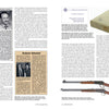 A two-page spread from "ERMA: Erfurter Maschinenfabrik, 1924–2003, Vol. 1" by Schiffer Publishing, Ltd. features five images—a man's portrait, a gold box, a newspaper clipping, and two vintage rifles—highlighting ERMA’s German small arms legacy.