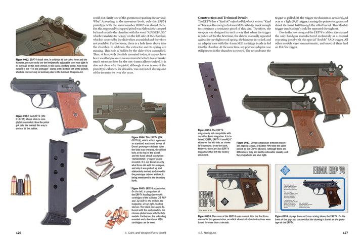 ERMA: Erfurter Maschinenfabrik, 1924–2003, Vol. 2 by Schiffer Publishing, Ltd. features detailed images and descriptions of Walther PPK/PPK/S pistols and ERMA handguns, plus ammo close-ups and German small arms diagrams on crisp white pages.
