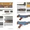 Two pages in "ERMA: Erfurter Maschinenfabrik, 1924–2003, Vol. 2" by Schiffer Publishing, Ltd. feature diagrams and photos of German small arms, including ERMA handguns, with close-up rifle images and detailed technical descriptions.