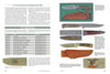 A catalog page presents antique knives and ERMA submachine guns featured in "ERMA: Erfurter Maschinenfabrik, 1924–2003, Vol. 3" by Schiffer Publishing, Ltd., with detailed images, historical info, production tables, and close-ups of engravings and sheaths.