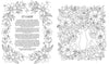 Inspired by Fairy Tales & Folklore Coloring Book from Schiffer Publishing, Ltd., this page features a floral border and left-side text, with two deer among detailed flowers and foliage illustrated on the right.