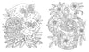 From Schiffer Publishing, Ltd.’s Fairy Tales & Folklore Coloring Book: two detailed black-and-white illustrations—one with an owl, mushrooms, and butterflies; the other with a snake among flowers. Perfect for adult coloring enthusiasts.