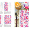 The Modern Watercolor Workshop by Schiffer Publishing, Ltd. offers a beginner-friendly tutorial to paint cascading purple and pink flowers, featuring step-by-step examples and completed floral art with supplies for inspiration.