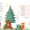 A cheerful illustration of woodland animals around a pine tree with stars appears on the right. The KindKids Super Awesome Puzzle Collection by Schiffer Publishing, Ltd. teaches where animals sleep—perfect for brain-boosting kids’ activities.