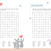 From the KindKids Super Awesome Puzzle Collection by Schiffer Publishing, Ltd., this word search includes Family and Friendship sections, each with a word grid, themed lists, and playful heart and cartoon family graphics.