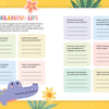Cheeky Monkey - Hilarious Jokes, Puns, Riddles & Pranks by Schiffer Publishing, Ltd. features a colorful activity page with pastel answer boxes, a purple cartoon crocodile, and prompts about funny memories on a bright yellow background.