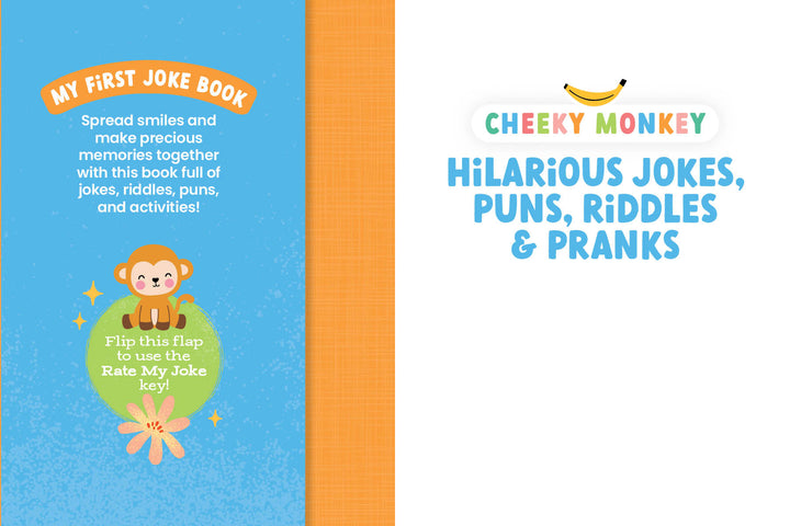 A fun, illustrated cover for Schiffer Publishing, Ltd.'s "Cheeky Monkey - Hilarious Jokes, Puns, Riddles & Pranks" shows a cartoon monkey on a green flower, highlighting jokes, puns, riddles, and pranks for kids.