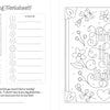 From Schiffer Publishing, Ltd.'s Modern Folk Art Coloring Book: two worksheet pages with hand-lettered "LOVE YOU SO" and space for swatches, plus "Find the light" in curly script surrounded by floral and heart designs.