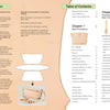 The open book "Crafting Leather Totes, Backpacks & Bags" by Schiffer Publishing, Ltd. shows a photo of a beige bag, introduction, leather bag patterns, crafting diagrams, and a green Table of Contents with chapters and techniques.
