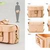 Crafting Leather Totes, Backpacks & Bags by Schiffer Publishing, Ltd. is shown from several angles with close-ups of its buckles and gold-tone hardware. An illustration displays it worn crossbody, highlighting detailed leathercraft techniques and a front pocket.
