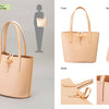 Crafting Leather Totes, Backpacks & Bags by Schiffer Publishing, Ltd.: Tan leather bucket tote with two handles, shown in front, side, and detail views. Classic techniques highlighted; silhouette shows size when carried.