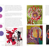 In Schiffer Publishing, Ltd.’s Design Then Quilt, a two-page spread features colorful overlapping circles and red geometric shapes on the left, while the right page showcases four bold quilt designs with modern textures and flair.