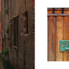 A narrow canal in Venice with boats and colorful, weathered buildings, plus a close-up of a classic Venice door—featured in "Doors of Venice" by Schiffer Publishing, Ltd.—ideal for fans of historic Venice photography.