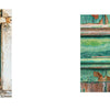 On the left, a weathered green wooden door with peeling paint; on the right, a close-up of its decorative metal shell and cracked wood—Door of Venice by Schiffer Publishing, Ltd. is perfect for any Venice photo book.