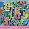 In "Maze Play" by Schiffer Publishing, Ltd., large, colorful 3D A-Z letters with unique patterns form a maze. Small characters walk a winding blue path amid butterflies and hidden animals. Text instructions are featured below the illustration.