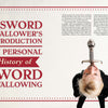 A person with short blond hair looks up while swallowing a sword. To the left, bold red text reads: To the Hilt by Schiffer Publishing, Ltd. The image has a decorative border that evokes classic sideshow history.