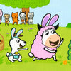 In Egg Hunt with Max and Moo (a Lift-the-Flap Book) by Schiffer Publishing, Ltd., Max the dog and Moo the sheep wear bunny ears as they search for eggs with friends, while a chick peeks from a bush and a basket of colorful eggs waits nearby.