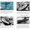 A two-page spread from Schiffer Publishing, Ltd. showcases eight black-and-white photos of USS Massachusetts (BB-59) with captions illustrating its pictorial history, construction, service, and decommissioning.