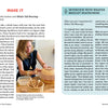 A woman weaves a whale tail-shaped basket at a table, surrounded by tools and finished baskets. An interview about whale tail weaving appears beside her. Featured: Gettin' Nautical in New England by Schiffer Publishing, Ltd.