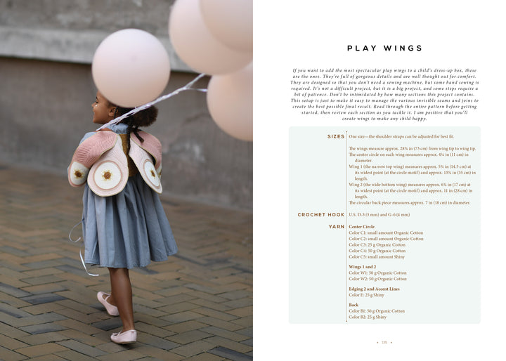 A girl wears a Magical Crochet creation from Schiffer Publishing, Ltd., featuring whimsical balloon motifs and inventive crochet patterns—perfect for inspiring creativity in children.