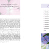 A two-page spread from "Lovely Lacecap Hydrangeas" by Schiffer Publishing, Ltd. shows copyright and dedication text over a faded hydrangea on the left, and a table of contents with home garden lacecap hydrangeas at the bottom right.